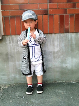 「RUGGEDWORKS（ラゲッドワークス）のアイテム（キャップ）」を使った、なつさん（キッズ・100cm）の春コーディネート