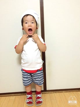 「マリン」｜「アイテム（ニットキャップ/ビーニー）」を使った、なつさん（キッズ・100cm）の夏コーディネート
