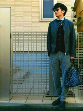 「BEAMS（ビームス）のアイテム（ライダースジャケット）」を使った、ryo _kumamoto_さん（メンズ・178cm）の秋コーディネート