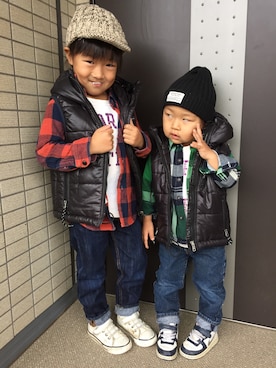 「5歳」｜「アイテム（ダウンベスト）」を使った、natsu1975さん（キッズ・100cm）の秋コーディネート