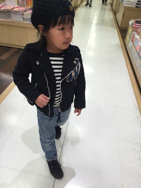 「DENIM DUNGAREE（デニムダンガリー）のアイテム（ライダースジャケット）」を使った、natsu1975さん（キッズ・100cm）の冬コーディネート