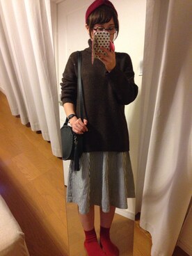 「WEGO（ウィゴー）のWEGO/ニットリブヘアバンド（ヘアバンド、レッド系）」を使った、●●non●●さん（レディース・151cm）の秋コーディネート