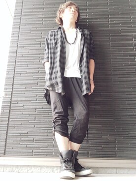 「MIDWEST（ミッドウエスト）のalejandro ingelmo ハイカットスニーカー（スニーカー、ブラック系）」を使った、yasさん（メンズ・170cm）の秋コーディネート