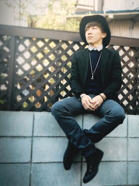「WEGO（ウィゴー）のWEGO/ツバ広フェルトハット（ハット、ブラック系）」を使った、yasさん（メンズ・170cm）の冬コーディネート