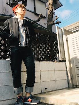 「H&M（エイチ・アンド・エム）のアイテム（ニットキャップ/ビーニー、レッド系）」を使った、yasさん（メンズ・170cm）の冬コーディネート