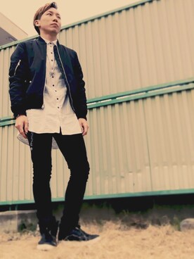 「VINTAGE（ヴィンテージ）のアイテム（ブルゾン、ブラック系）」を使った、yasさん（メンズ・170cm）の冬コーディネート