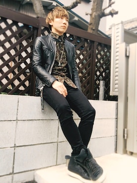 「LITHIUM HOMME（リチウム オム）のアイテム（ライダースジャケット、ブラック系）」を使った、yasさん（メンズ・170cm）の冬コーディネート