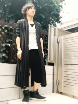 「JULIUS（ユリウス）のLHP/ｴﾙｴｲﾁﾋﾟｰ/JULIUS/ﾕﾘｳｽ/別カーディガン（カーディガン/ボレロ、ブラック系）」を使った、yasさん（メンズ・170cm）の夏コーディネート