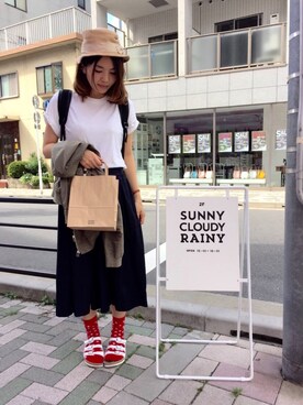 「むぎわら帽子」｜「アイテム（ブルゾン）」を使った、おかだみほさん（レディース・158cm）の春コーディネート