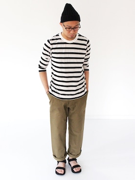 「SOURCE（ソース）のアイテム（サンダル）」を使った、francbonnさん（メンズ・172cm）の春コーディネート