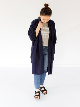 「クルーネック」｜「アイテム（シャツワンピース）」を使った、francbonnさん（レディース・155cm）の春コーディネート