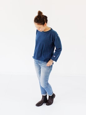「ブリーチデニム」｜「アイテム（ブーツ）」を使った、francbonnさん（レディース・155cm）の夏コーディネート