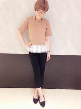「すそひらニット」｜ミラさん（レディース・163cm）の夏コーディネート