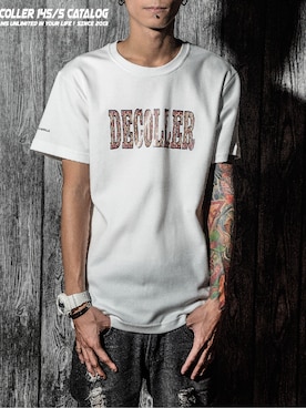 「Décoller 14S/S Machinery Tee（Tシャツ/カットソー、ブラック系）」を使った、Décollerさん（メンズ・175cm）の夏コーディネート