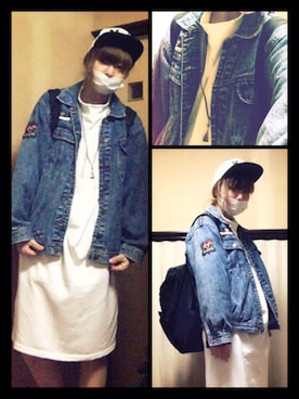 「ブルー x ホワイト」｜「アイテム（デニムジャケット）」を使った、しょーんさん（レディース・164cm）の春コーディネート