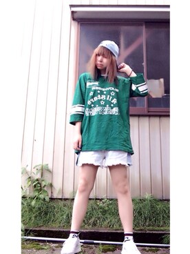 「ゆるゆる」｜「アイテム（キャップ）」を使った、しょーんさん（レディース・164cm）の夏コーディネート