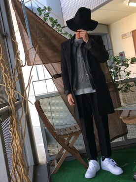 「AIR FORCE 1」｜「アイテム（ライダースジャケット）」を使った、uyou2tooさん（メンズ・174cm）の冬コーディネート