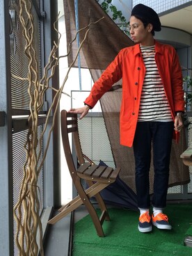 「OLIVER PEOPLES」｜「アイテム（ステンカラーコート）」を使った、uyou2tooさん（メンズ・174cm）の春コーディネート