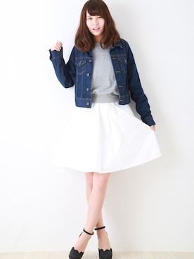 「足長効果」｜「アイテム（デニムジャケット）」を使った、りなつん。さん（レディース・155cm）の春コーディネート