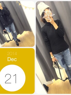 「黒タートルネック」｜「アイテム（ピーコート）」を使った、A.♡さん（レディース・154cm）の冬コーディネート