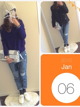 「シルバー」｜「アイテム（ピーコート）」を使った、A.♡さん（レディース・154cm）の冬コーディネート