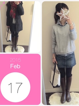 「シャツ×スウェット」｜「アイテム（ジャケット/アウター）」を使った、A.♡さん（レディース・154cm）の冬コーディネート