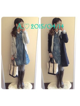 「デニムワンピース」｜「アイテム（ステンカラーコート）」を使った、A.♡さん（レディース・154cm）の春コーディネート