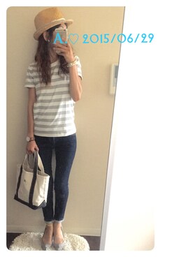 「MUJI」｜「アイテム（バレエシューズ）」を使った、A.♡さん（レディース・154cm）の夏コーディネート