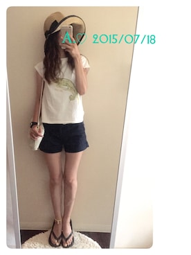 「ZARA KIDS」｜「アイテム（ビーチサンダル）」を使った、A.♡さん（レディース・154cm）の夏コーディネート