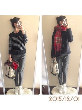 「アンクルパンツ」｜「アイテム（ピーコート）」を使った、A.♡さん（レディース・154cm）の冬コーディネート