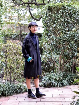 「DETAILS（ディテールズ）のアイテム（ステンカラーコート）」を使った、B・I・D snapさん（レディース・156cm）の秋コーディネート