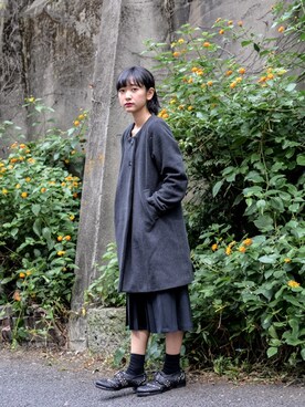 「DETAILS（ディテールズ）のアイテム（ノーカラージャケット）」を使った、B・I・D snapさん（レディース・156cm）の秋コーディネート
