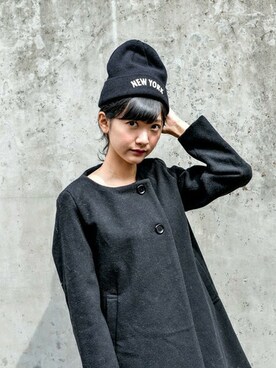 「OCTAVE OCTAVE（オクターブオクターブ）のアイテム（ニットキャップ/ビーニー）」を使った、B・I・D snapさん（レディース・153cm）の冬コーディネート