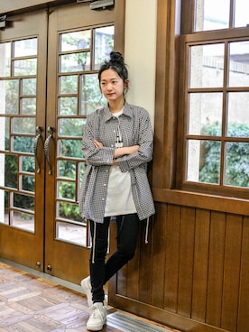 「ギンガムチェックシャツ」｜B・I・D snapさん（レディース・153cm）の冬コーディネート