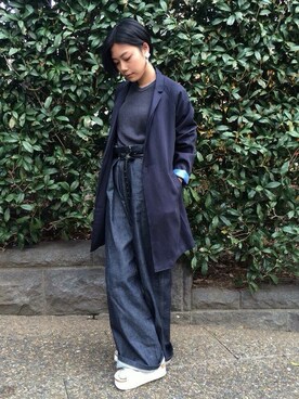 「DETAILS（ディテールズ）のアイテム（ステンカラーコート）」を使った、B・I・D snapさん（レディース・163cm）の春コーディネート