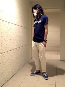 「lideal（リデアル）のアイテム（スラックス）」を使った、yakkyさん（メンズ・165cm）の夏コーディネート