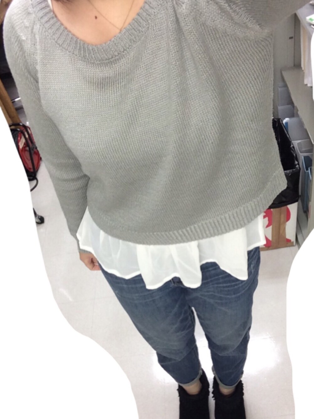 「シンプル、古着、オトナカジュアル、冬」｜「ANTIQULOTHESのアイテム（ニット/セーター、シルバー系）」を使った、ｙｕｋｉ.ｍさん（レディース・165cm）の冬コーディネートの1枚目の写真