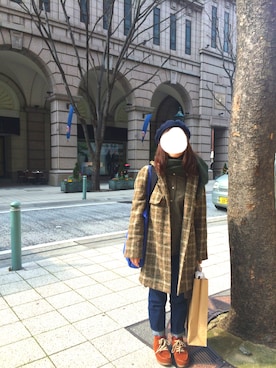 「GU（ジーユー）の（GU）ボーイフレンドアンクルジーンズＤ（パンツ、ブルー系）」を使った、あかりんさん（レディース・150cm）の冬コーディネート