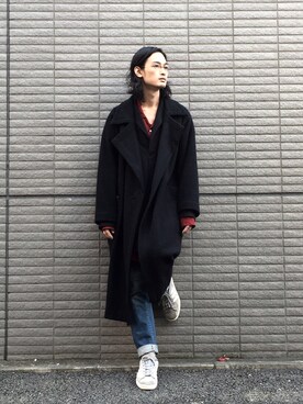 「OLIVER PEOPLES」｜「アイテム（チェスターコート）」を使った、君嶋麻耶さん（メンズ・176cm）の冬コーディネート
