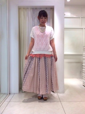 「透かし編みニット」｜コイケさん（レディース・158cm）の春コーディネート