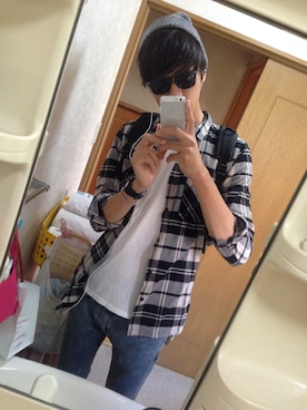 「TOPMAN（トップマン）のアイテム（ニットキャップ/ビーニー）」を使った、kazumaさん（メンズ・186cm）の春コーディネート