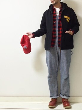 「アイテム（サロペット/オーバーオール、シルバー系）」を使った、JUNYA さん（メンズ・185cm）の冬コーディネート