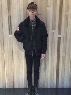 「Alpha Industries（アルファインダストリーズ）のアイテム（ナイロンジャケット）」を使った、楚門さん（メンズ・183cm）の冬コーディネート