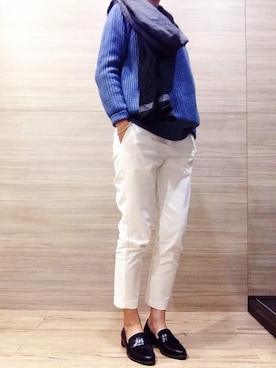 「white pants」｜Unaさん（レディース・163cm）の冬コーディネート