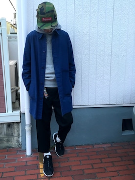「迷彩」｜「アイテム（ステンカラーコート）」を使った、roywさん（メンズ・174cm）の春コーディネート