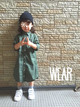 「UNIQLO（ユニクロ）のアイテム（シャツワンピース）」を使った、Hi-ta＊さん（キッズ・90cm）の秋コーディネート