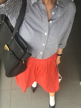 ayaco.mさんの「WOMEN エクストラファインコットンブロードチェックシャツ（長袖）A＋E」を使ったコーディネート