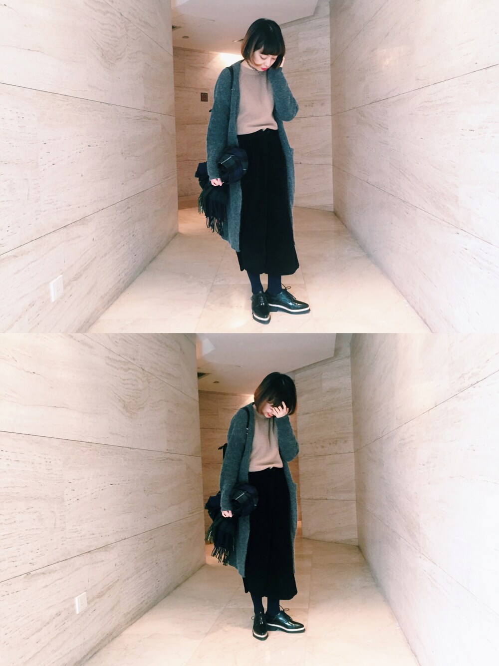 「Ralph Lauren、STYLENANDA、AMERI、coordinate、outfit」｜「POLO RALPH LAURENのアイテム（ニット/セーター、ゴールド系）」を使った、ワンリンさん（レディース・157cm）の冬コーディネートの1枚目の写真