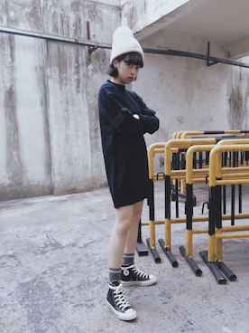 「黒髪」｜「アイテム（ニットキャップ/ビーニー）」を使った、ワンリンさん（レディース・157cm）の冬コーディネート