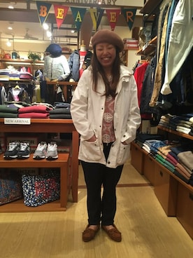 「アイテム（チュニック、レッド系）」を使った、yamaayuさん（レディース・151cm）の冬コーディネート